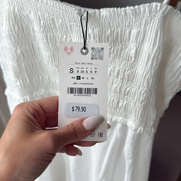 ZARA White 100% Cotton Midi Dress, Size S, NWT - Picture 5 of 5